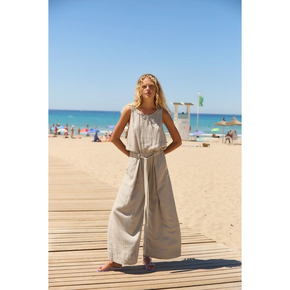 Free People Free-Est Sandshell Linen Linden One-Piece Jumpsuit Dress XS 289733